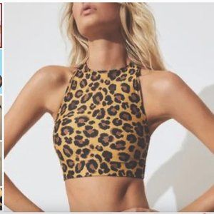 Animal print top Adam Selman Sport crop bra racerback high neck brown